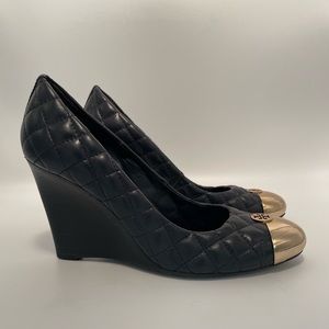 Tory Burch Navy Quilted Leather Wedge